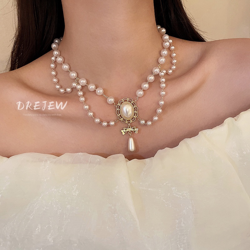 DREJEW Dây chuyền đính ngọc trai phong cách Hàn Quốc cổ điển sang trọng thời trang cho nữ