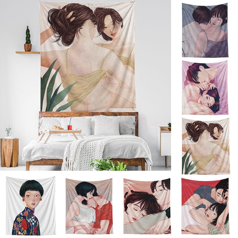 Tấm thảm treo tường in họa tiết sáng tạo trang trí phòng ngủ cho các cặp đôi