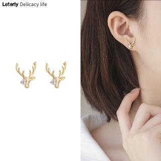 Khuyên tai kim loại mạ bạc hình tuần lộc đính kim cương kiểu Hàn Quốc C135