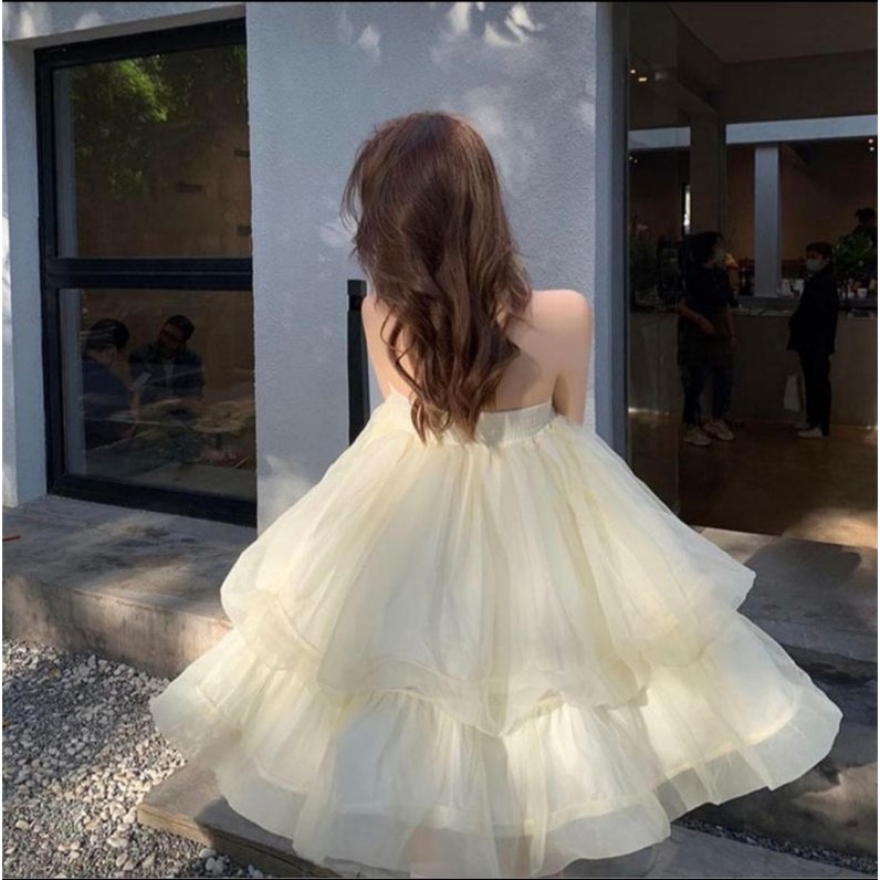 Đầm quây ngực vàng bơ xinh xắn DG 4289