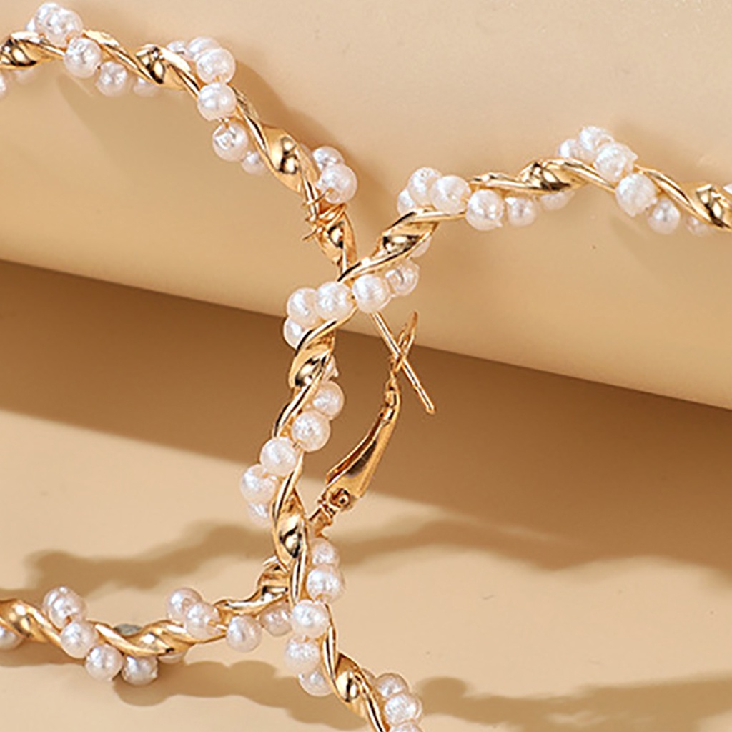 Đôi khuyên tai vòng tròn xoắn đính ngọc trai giả thời trang cho nữ