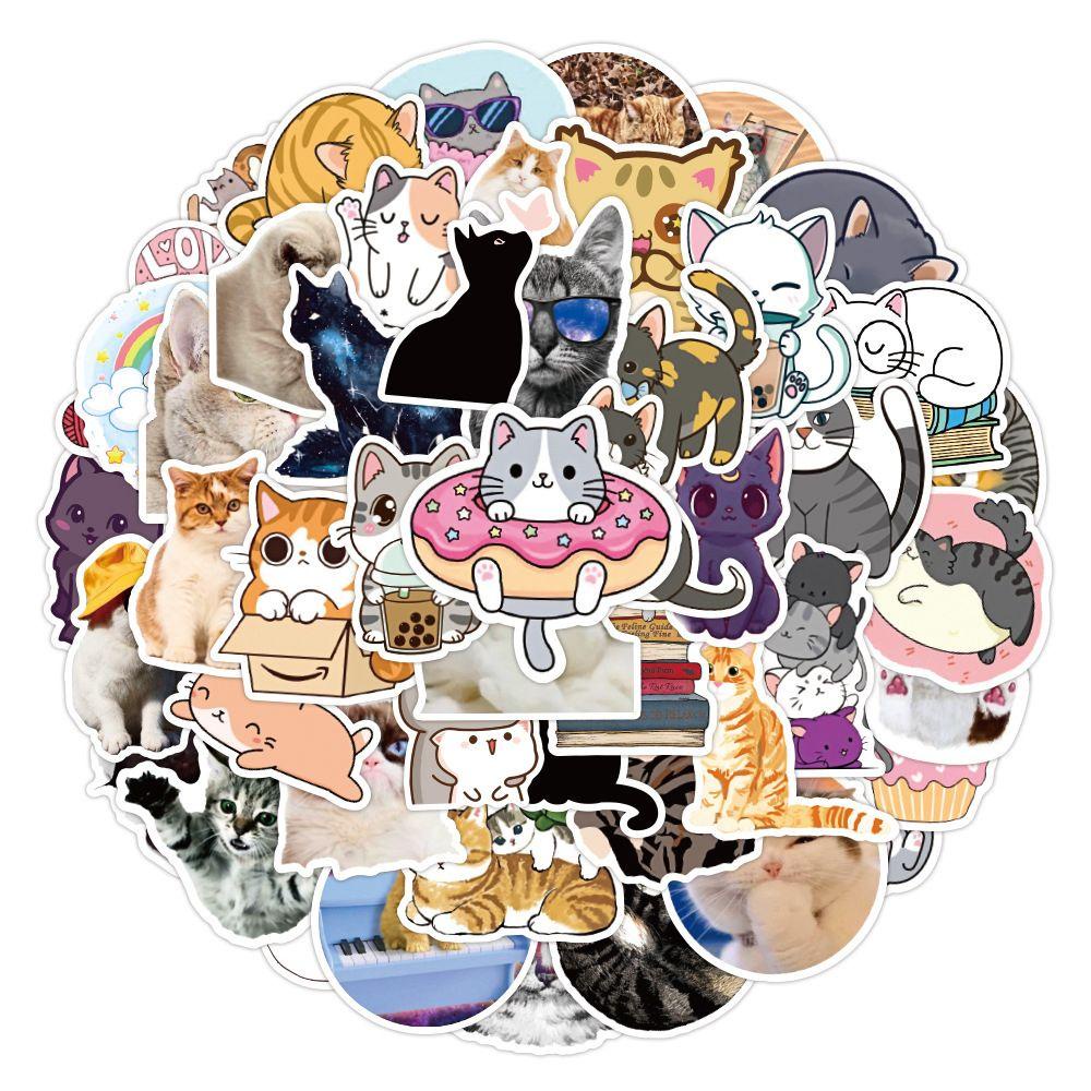 Bộ 50 Miếng Dán Trang Trí Hình Mèo Graffiti Dễ Thương