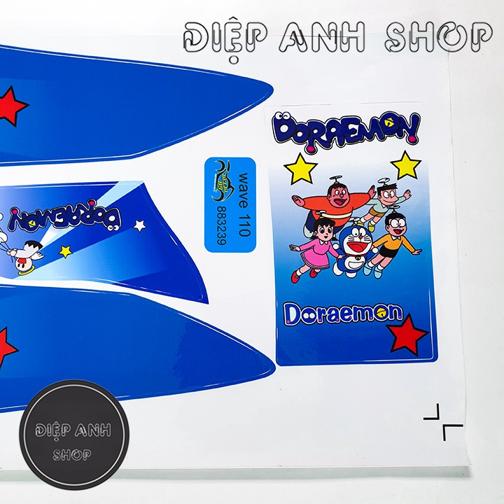 Tem xe Wave Alpha 110 DORAEMON Trắng Xanh Dương   - Tem Wave chế