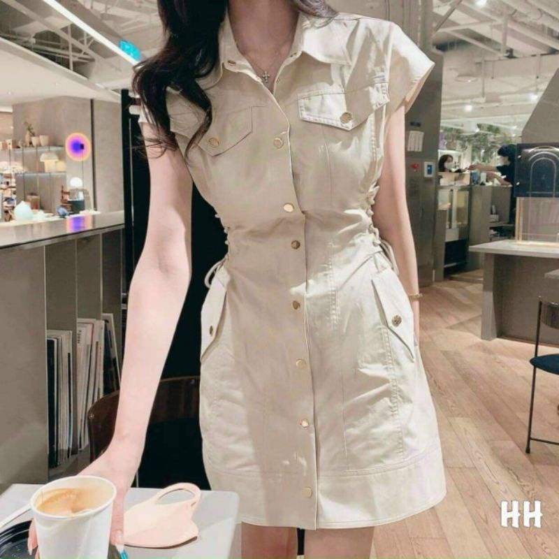 Váy kaki dây đan eo