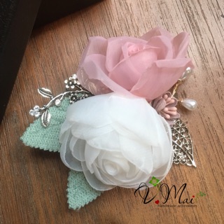 Hoa cài áo handmade - Hoa hồng đôi