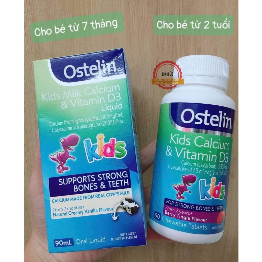 Canxi khủng long cho bé Ostelin Kids Milk Calcium & D3 , Hàng chuẩn úc, Cho Trẻ Từ 7 Tháng Tuổi