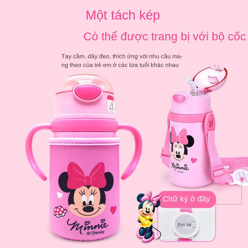 Bình giữ nhiệt trẻ em Disney có tay cầm ống hút đựng nước công dụng kép cho nhỏ, sơ sinh, bé gái mẫu giáo, cốc t