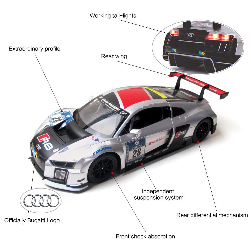 Mô hình siêu xe Audi R8 ô tô điều khiển từ xa RC 1:14 Rastar, đồ chơi xe Audi R8 điều khiển từ xa sóng pin sạc, 2.4Ghz