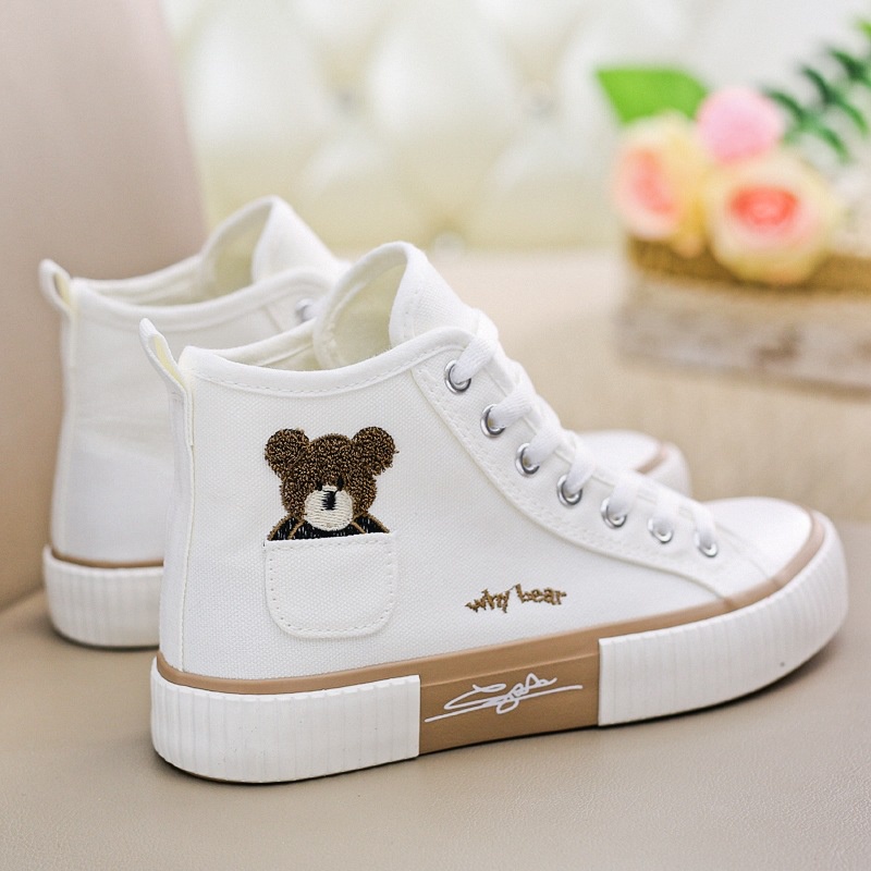 Giày vải canvas IELGY cổ cao họa tiết gấu dễ thương dễ phối đồ với nhiều màu tùy chọn