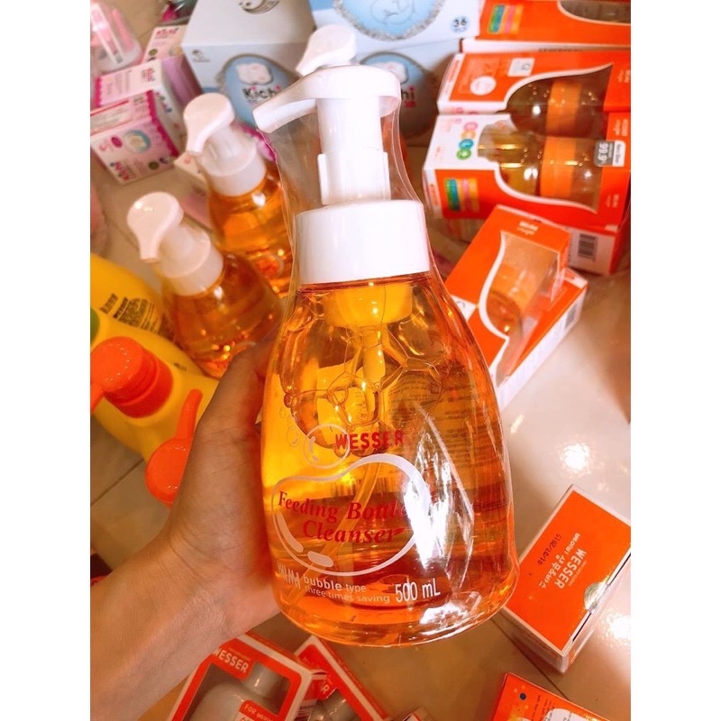 Bộ 1 Chai Và 1 Gói Nước Rửa Bình Sữa Wesser 500ml