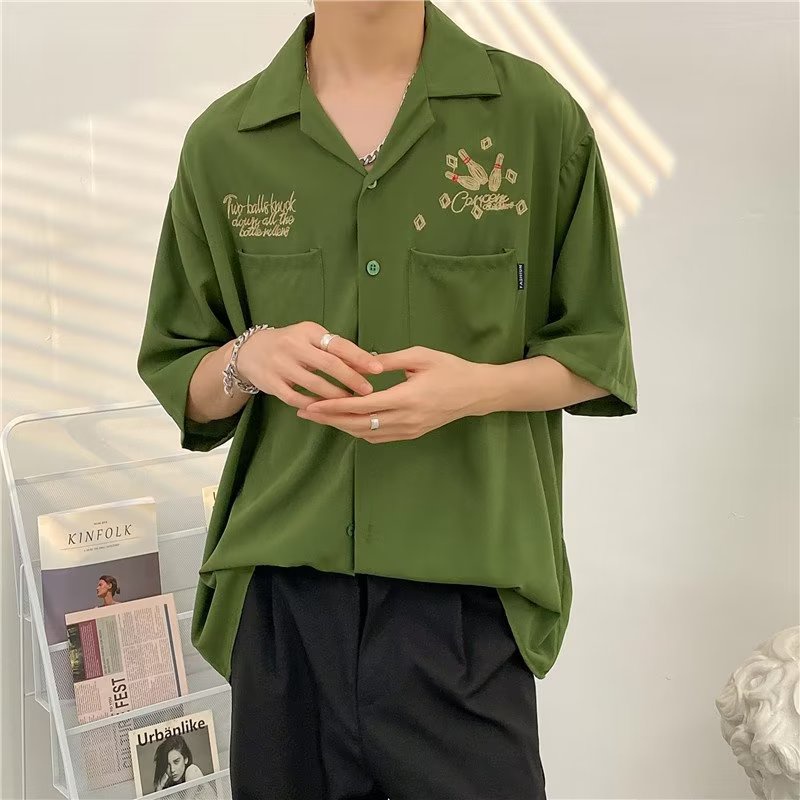 Áo Sơ Mi Tay Ngắn Dáng Rộng In Họa Tiết Hai Túi Phong Cách Hàn Quốc Thời Trang Mùa Hè 2022 Chất Lượng Cao Cho Nam