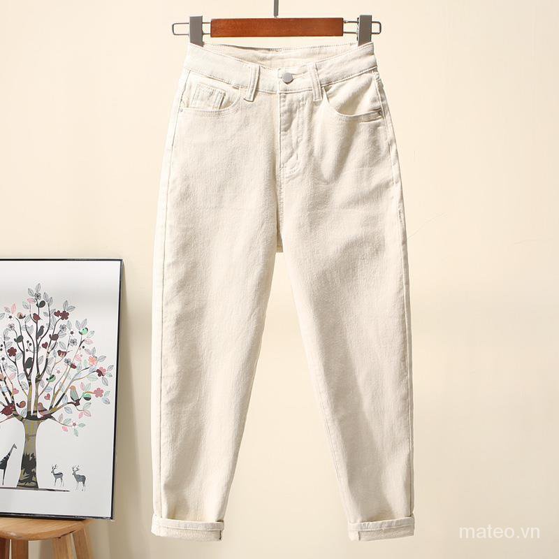 Quần jeans trắng ống rộng lưng cao thời trang thu đông mới cho nữ 2022