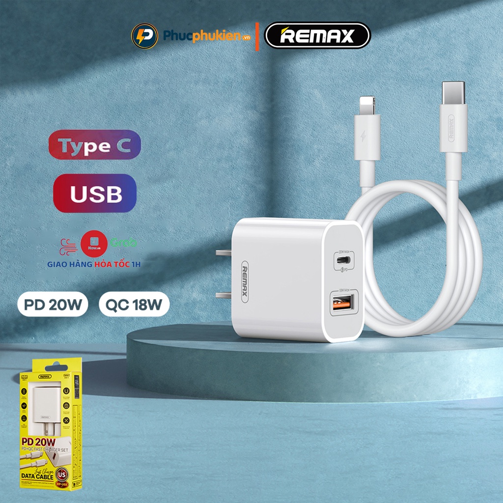 Bộ sạc nhanh 20w + Dây sạc nhanh 20w Remax U68 sạc đầy 50% pin chỉ trong 30 phút cho 8 plus trở lên Phúc Phụ Kiện Remax