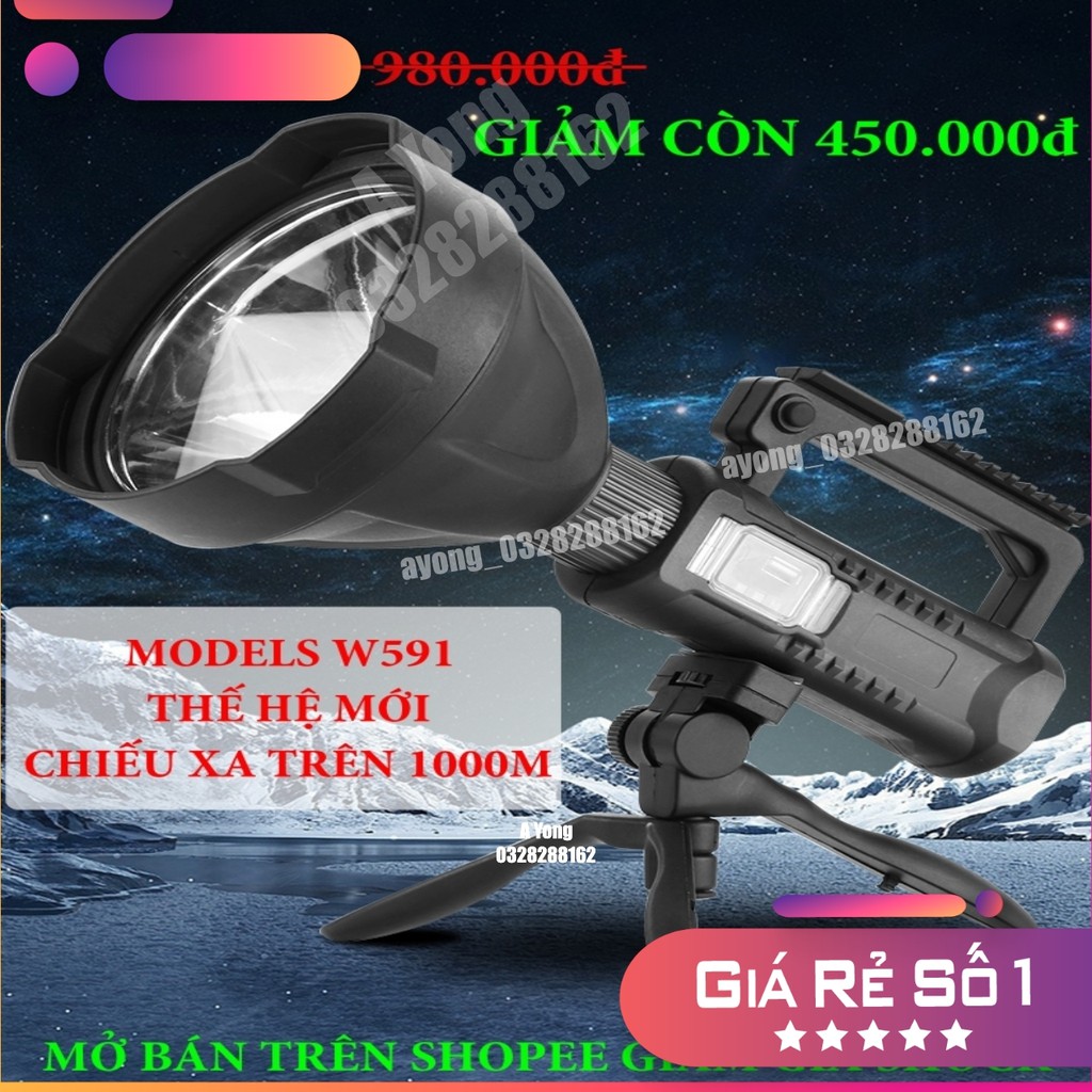 [  Xả Kho ] Đèn pin siêu sáng W591 - chiếu sáng xa lên đến trên 1000m , pin4 đến 6 tiếng , 4 chế độ sáng