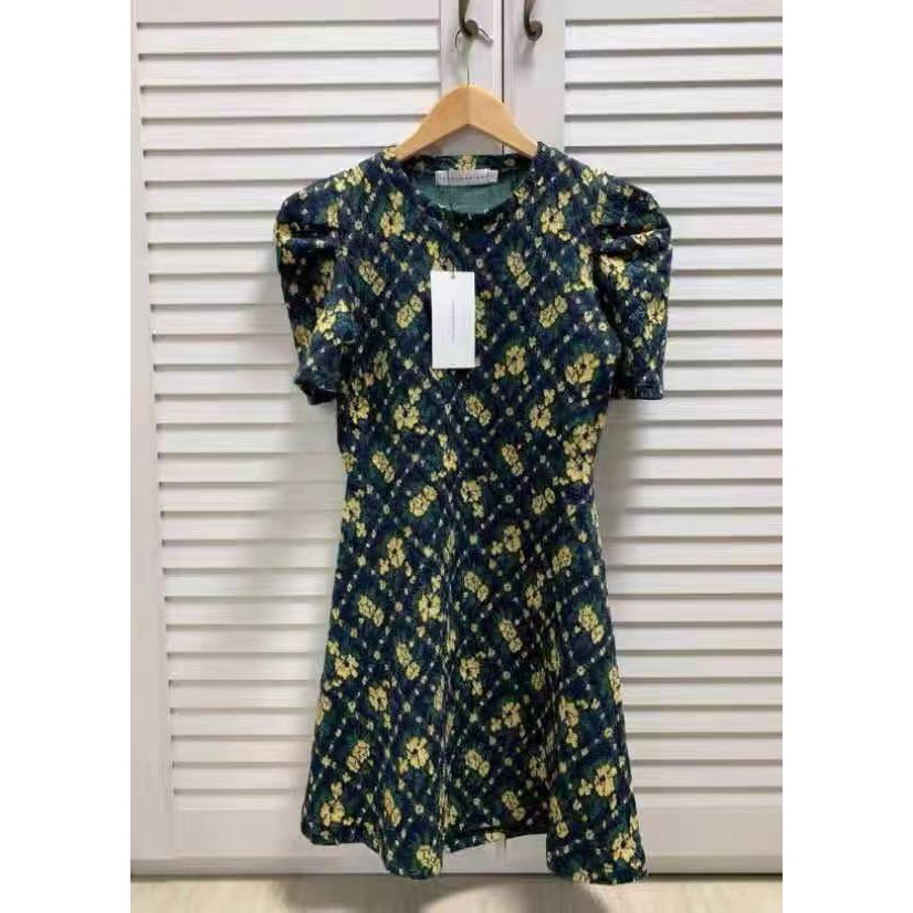 Đầm tay ngắn họa tiết hoa thời trang phong cách Hàn Quốc cho nữ