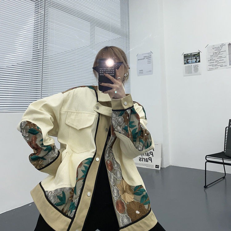 Áo khoác dáng rộng thêu hình phong cách hip hop thời trang xuân thu 2021 cho nam