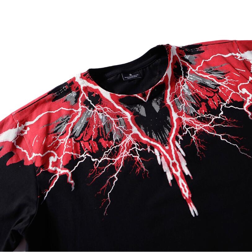 Áo thun tay ngắn in hình đôi cánh màu đen thời trang cho cặp đôi