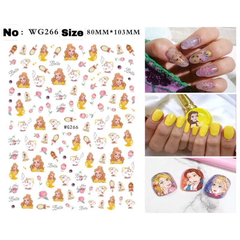 Sticker hoạ tiết công chúa Disney , hình dán móng tay hoạ tiết công chúa hoạt hình Disney trang trí móng tay nail