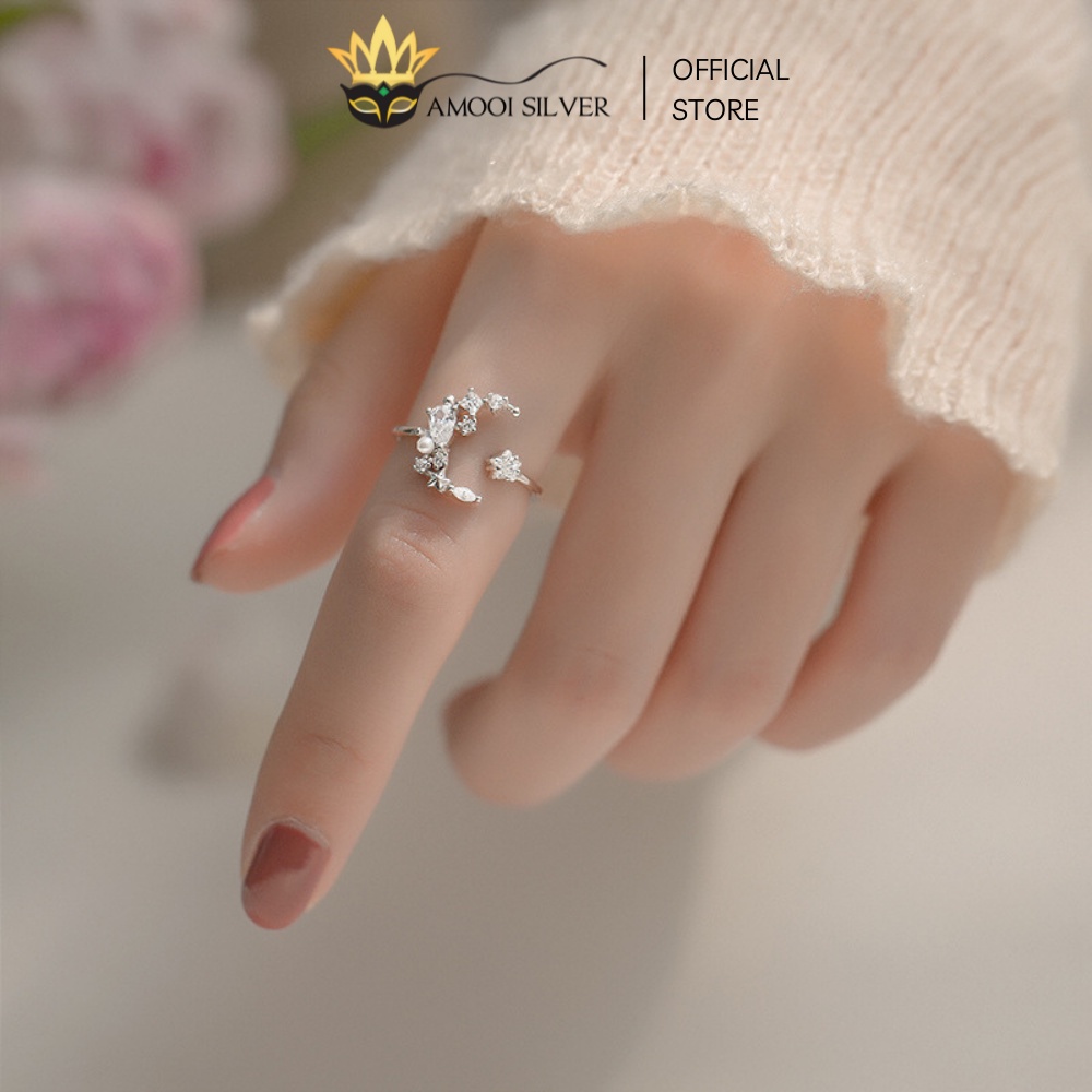 Nhẫn bạc S925 freesize mặt trăng ngọc ngà - Amooi Silver AN82