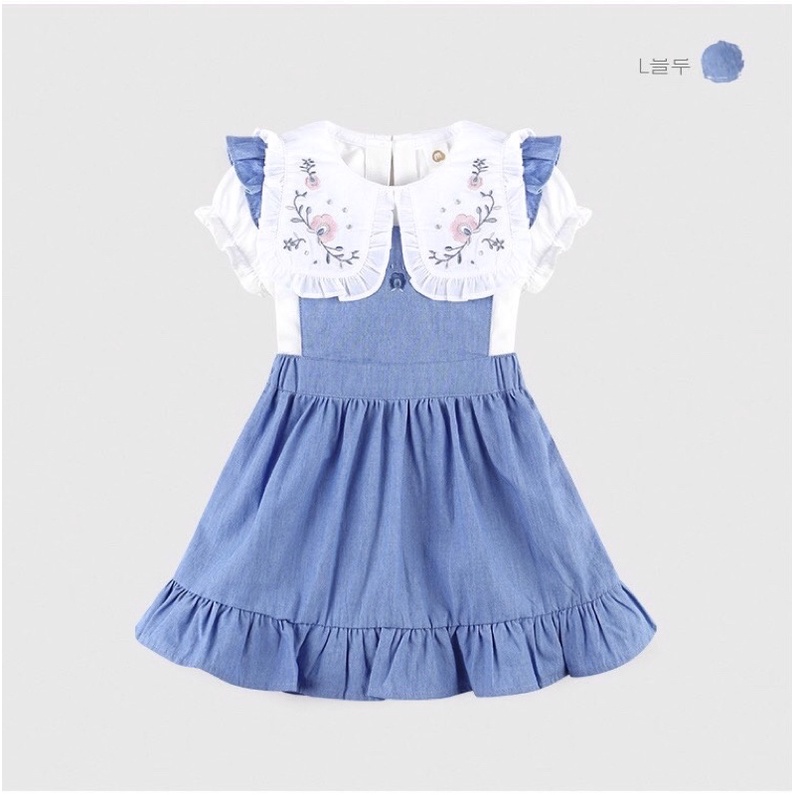 set váy xanh áo trắng cho bé gái