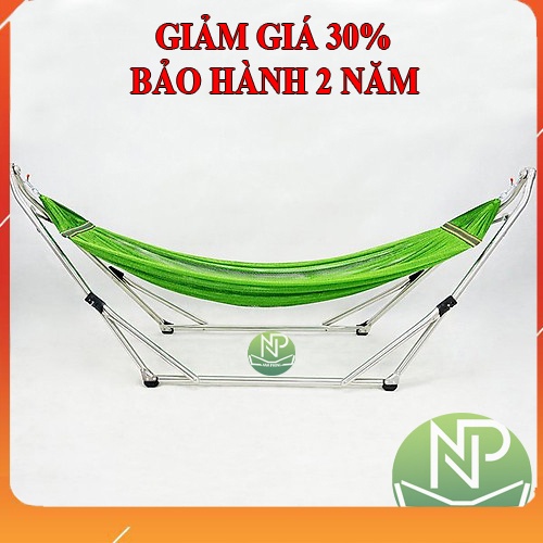 Võng xếp inox khung tròn 304  chính hãng giá rẻ sáng bóng lưới cỡ lớn bảo hành 2 năm