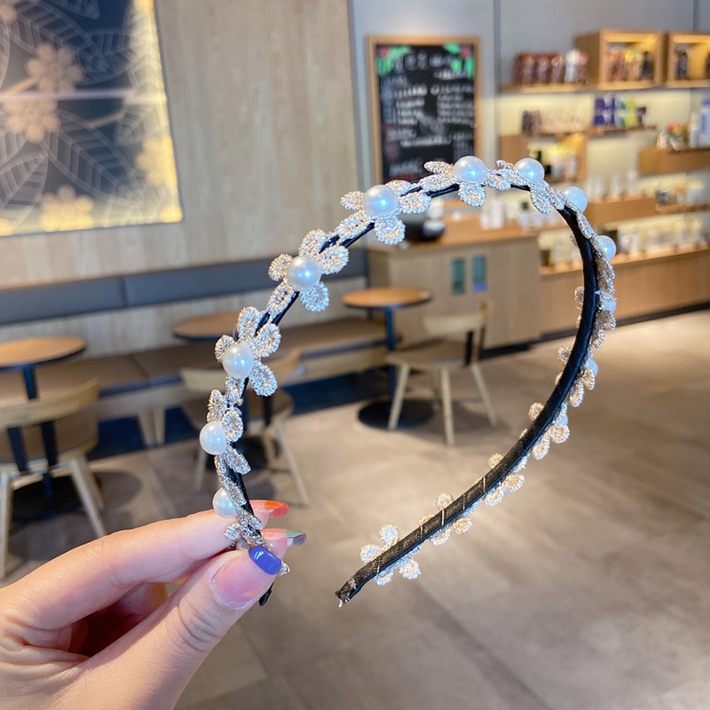 Băng Đô Cài Tóc Bản Rộng Bằng Vải Đính Ngọc Trai Ngọt Ngào Mới