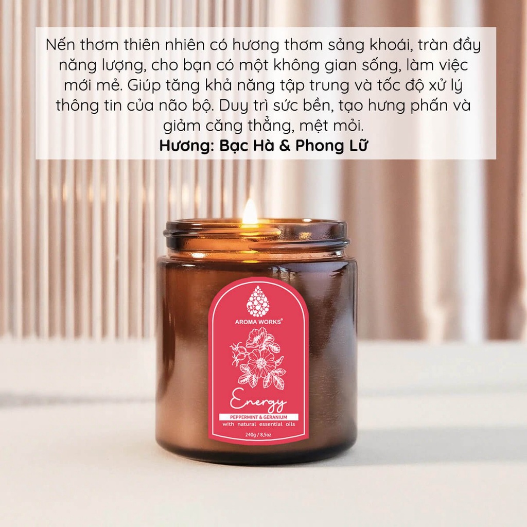 Nến Thơm Thiên Nhiên Aroma Works Aromatherapy Scented Candle 240g