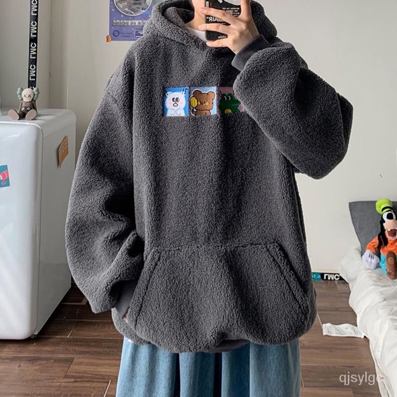 Áo Hoodie Len Lông Cừu Phối Nhung Dày Dáng Rộng Thời Trang Mùa Đông Cho Nam Và Nữ | BigBuy360 - bigbuy360.vn