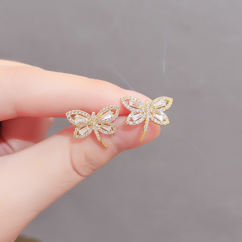 [Jiudoulan] Bông Tai Hình Chuồn Chuồn Đính Kim Cương Giả Dễ Thương Tinh Tế Cho Nữ