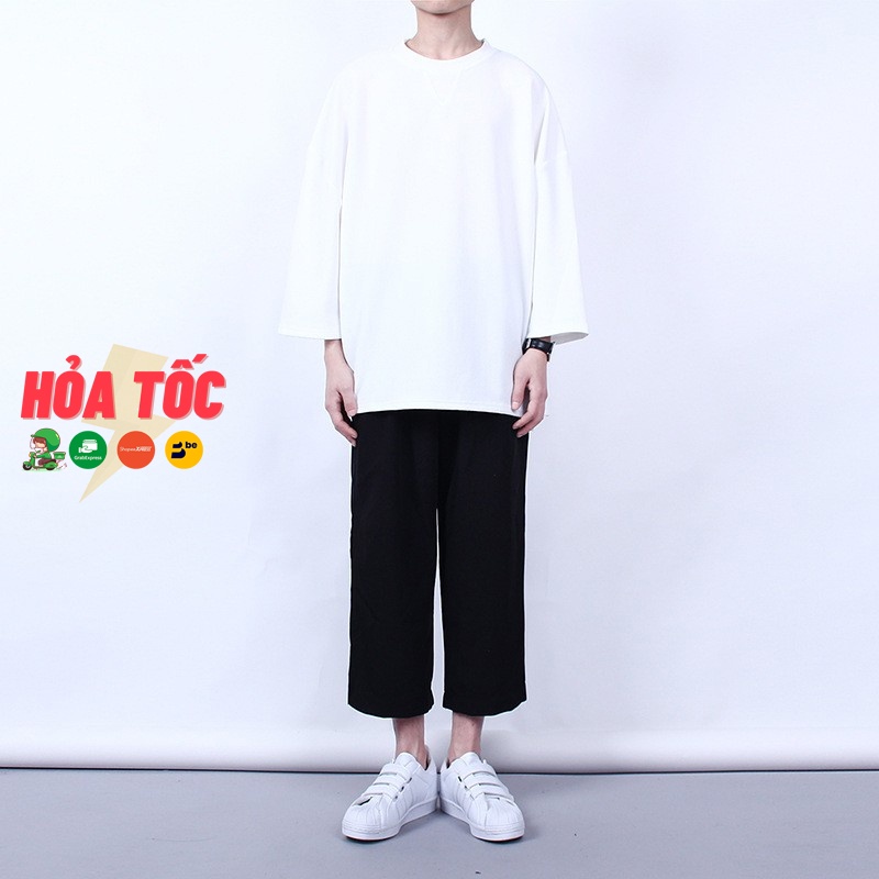 Quần ống rộng nam form dài - Quần culottes nam lưng thun dây rút