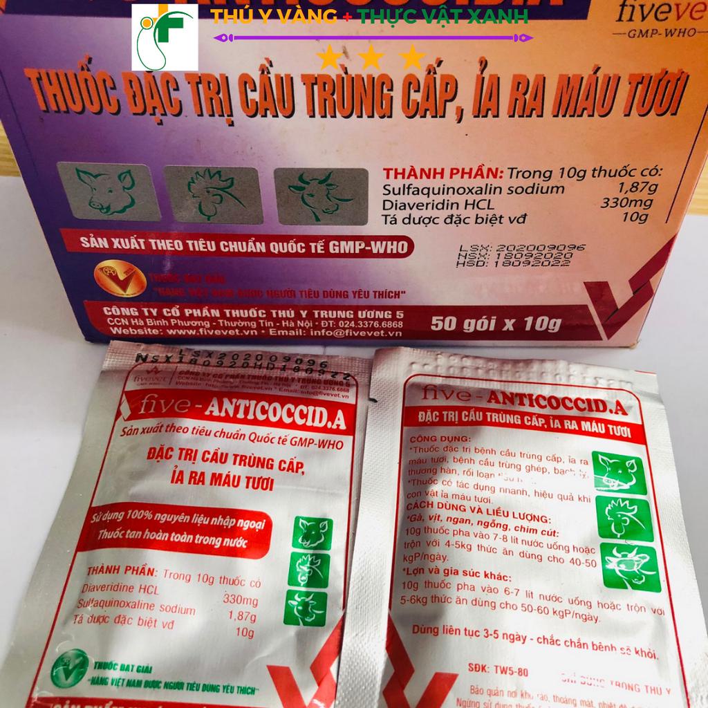 Five-anticoccid.a  Cầu trùng, phân máu tươi trên gia súc gia cầm hiệu quả cao Gói 10gr