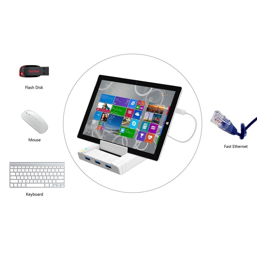 UNITEK hub USB 3.0 (3 cổng) + RJ45 1000Mbps + Dock Surface pro 3-4, MTB + Đầu chuyển OTG