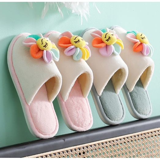 Dép Bông Mềm Giữ Ấm Chân Hình Bông Hoa Nhiều Màu Sắc - Dép Mang Trong Nhà Chống Trơn Trượt Dành Cho Nữ