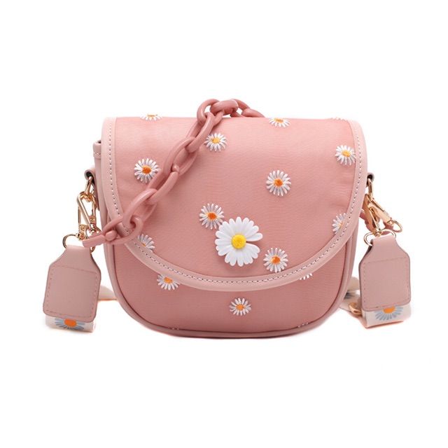 Túi hoa cúc phối dây xích đeo vai 797
