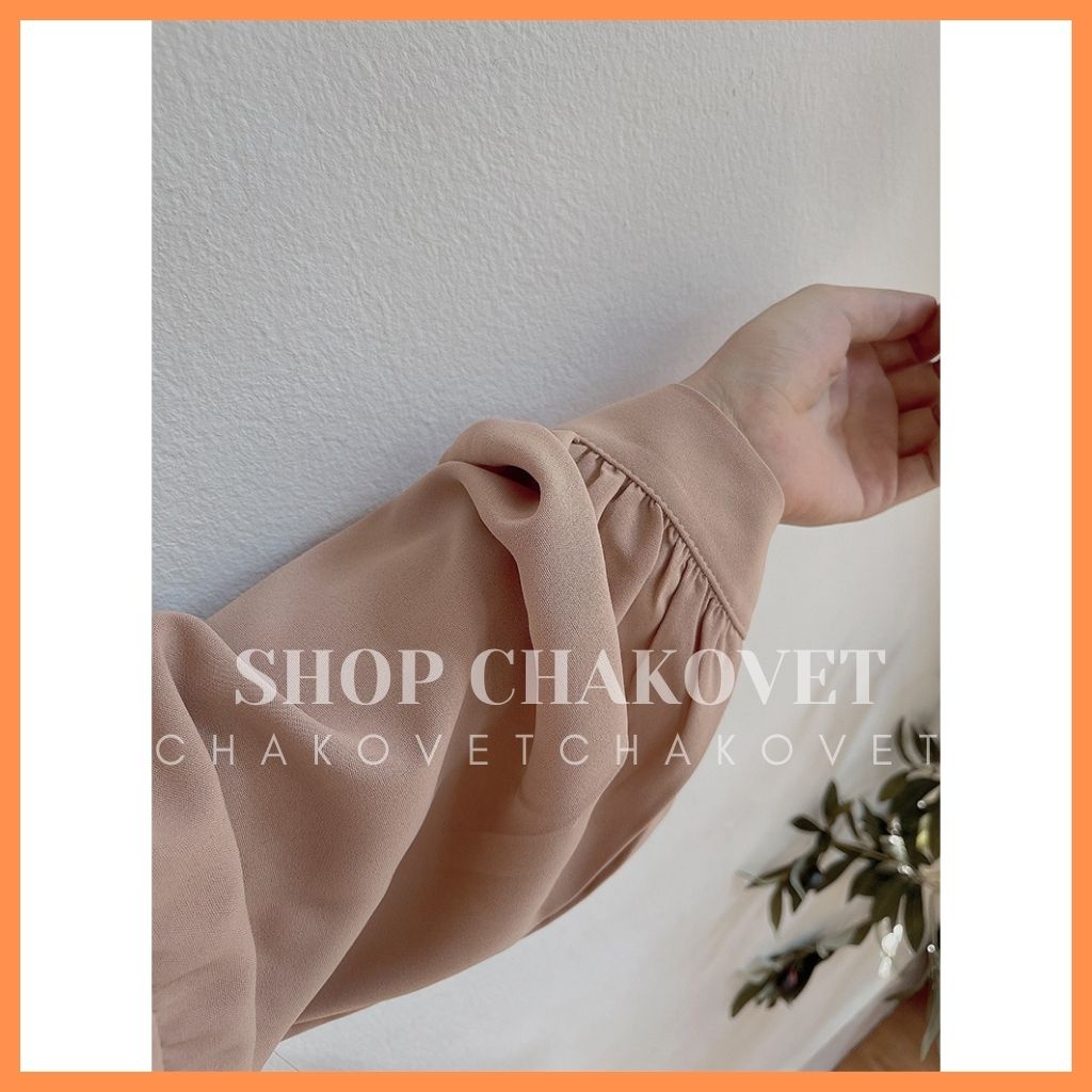 Sơ mi nữ tay bồng CKA882, áo nữ kiểu cổ tàu thiết kế tay dài họa tiết ren ngực dáng basic chất mềm mát đẹp không nhăn