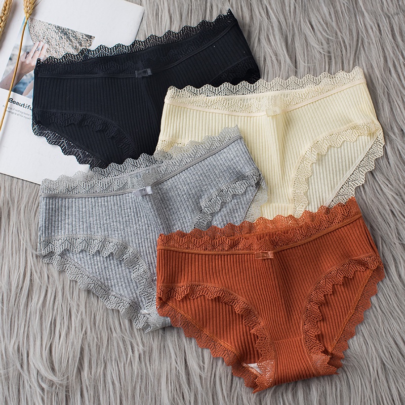 Quần lót cotton viền ren thoáng khí kháng khuẩn phong cách Nhật Bản cho nữ 229