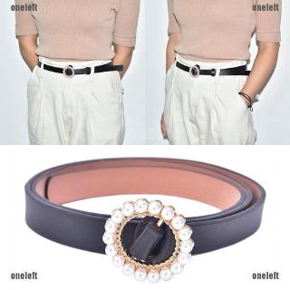 👗THỊNH HÀNH👗Pro Women Girls Faux Leather Belt Round Ring Pearl Buckle Waistband Fashion