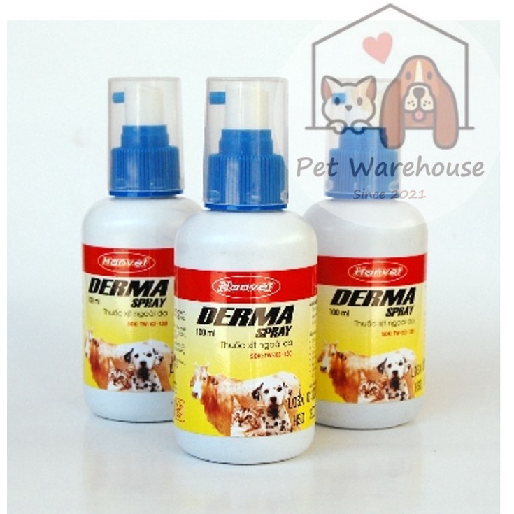 HANVET DERMA SPRAY - Chữa vết thương ngoài da, lở loét cho thú cưng