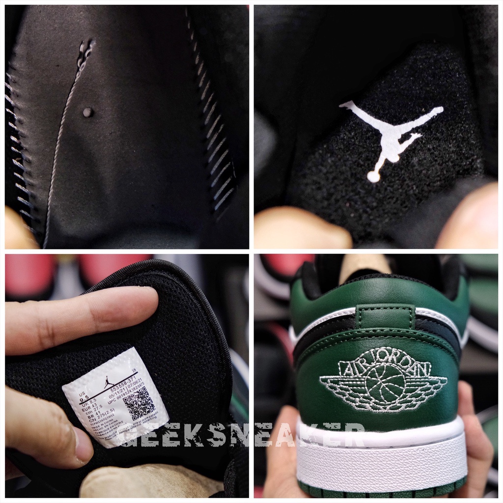 [GeekSneaker] Giày Jordan 1 Low Green Toe - ĐEN XANH TRẮNG 2021