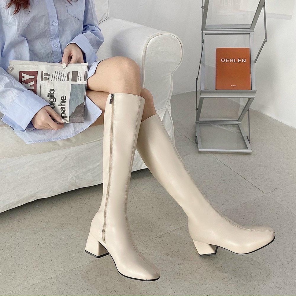 Bốt đùi da đẹp khoá cạnh gót 5 phân lót lông  đi mềm êm chân