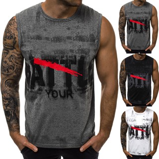 spot* Men Letter Printed Sports Vest Striped Splice Large Open-Forked Male Vest