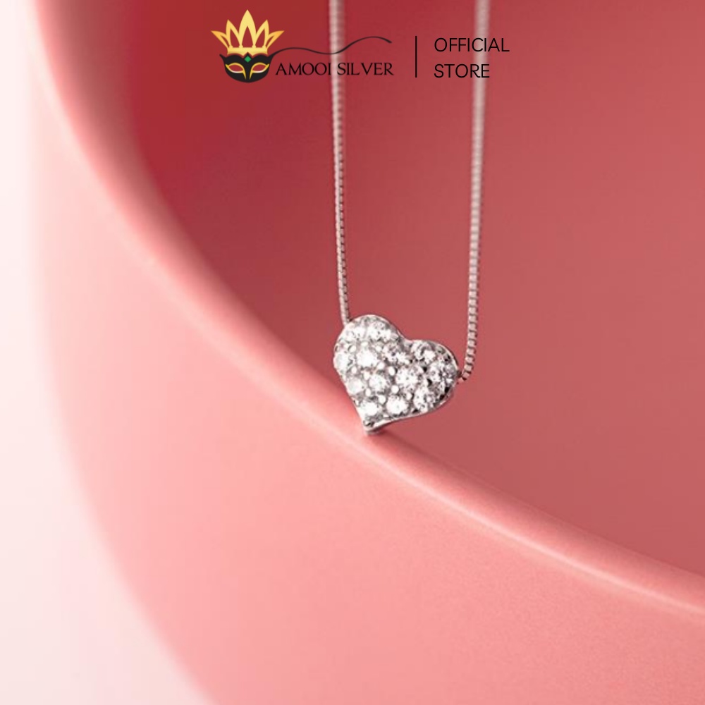 Dây Chuyền Bạc Cao Cấp S925 Mẫu Trái Tim Nạm Đá - Amooi Silver AD52