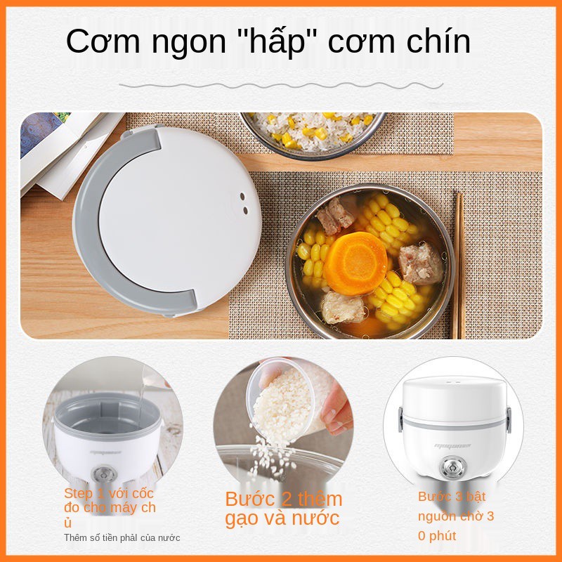 Cách Nhiệt Hai Lớp Monte Hộp Cơm Có Thể Cắm Điện Sưởi Ấm Văn Phòng Nhân Viên Làm Việc Bằng Thép Không Gỉ Nồi Mini