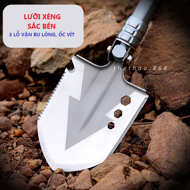 Xẻng quân dụng đa năng đi phượt cao cấp , xẻng đa năng gấp gọn