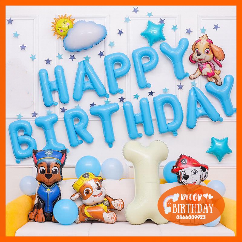 Set Trang Trí Sinh Nhật Bé Gái 🐶TUỔI CÚN🐶 Đầy Đủ Như Hình Tặng Kèm Đồ Bơm Băng Dính