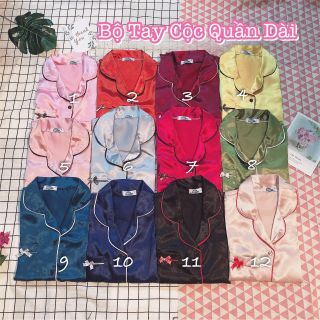 Bộ ngủ lụa cộc 12 màu viền nơ , hàng đẹp