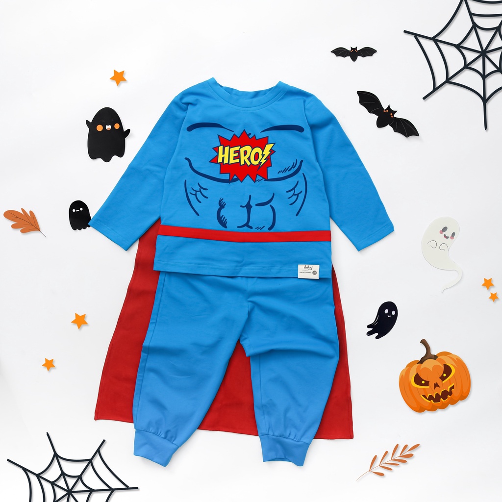 Đồ bộ Halloween bé trai ILABY set siêu nhân kèm kèm áo choàng chất liệu thun cotton [50IB06981021]