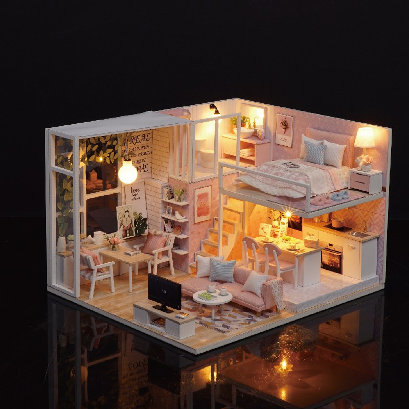 Bộ lắp ráp mô hình nhà gỗ DIY: Pink House L022