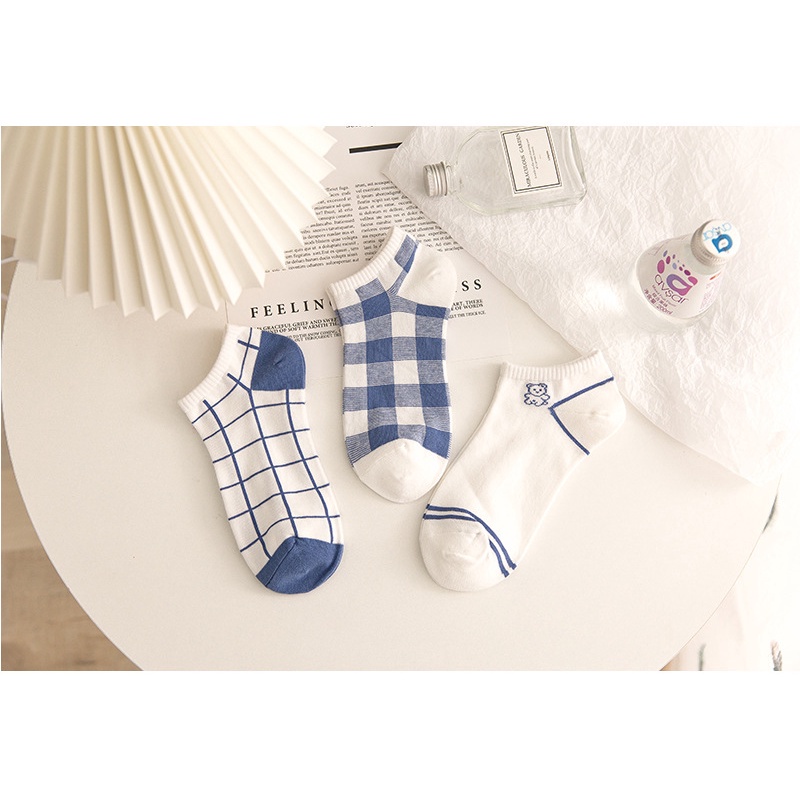 Set vớ nữ 5 đôi kèm túi tất cổ ngắn nhiều hình cotton phong cách hàn quốc covolacotat