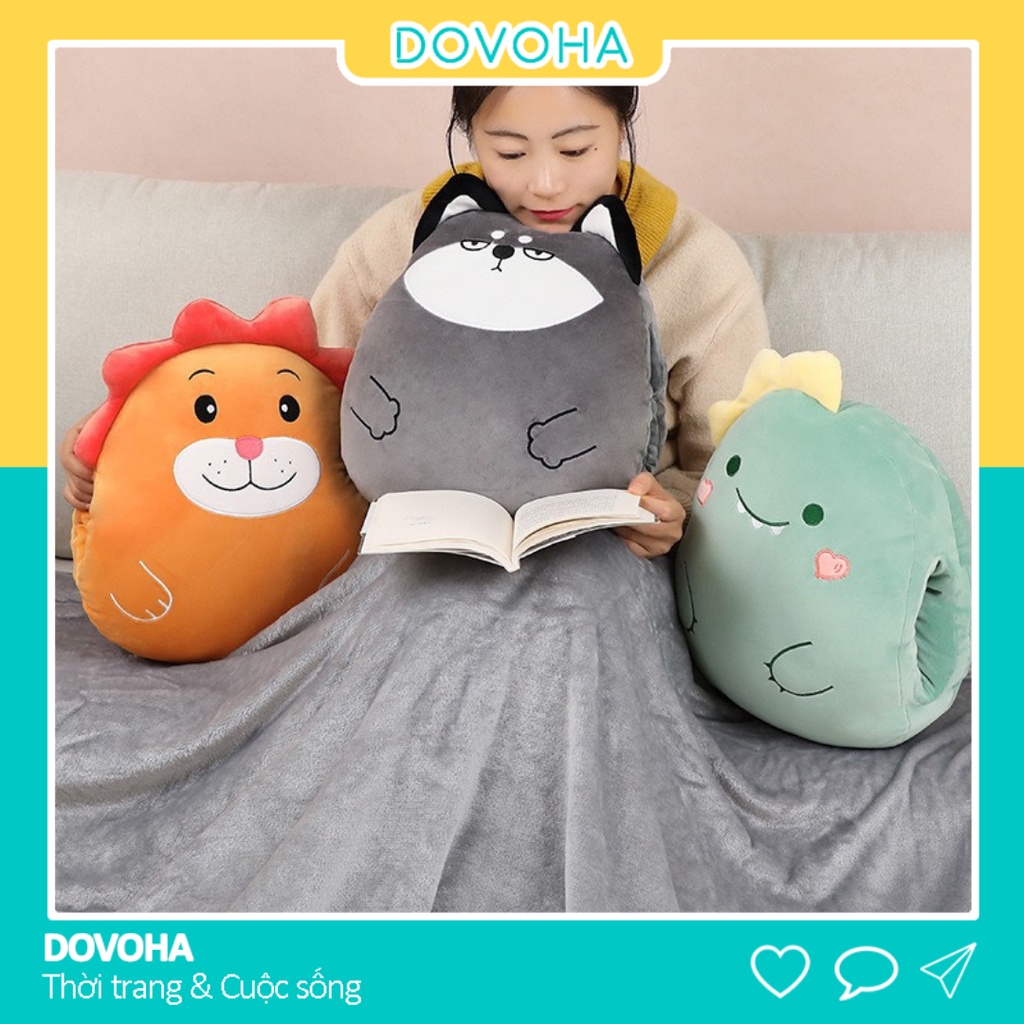 Bộ chăn gối văn phòng hình thú 3 trong 1 gấu gối mền cute siêu đáng yêu DOVOHA GM035